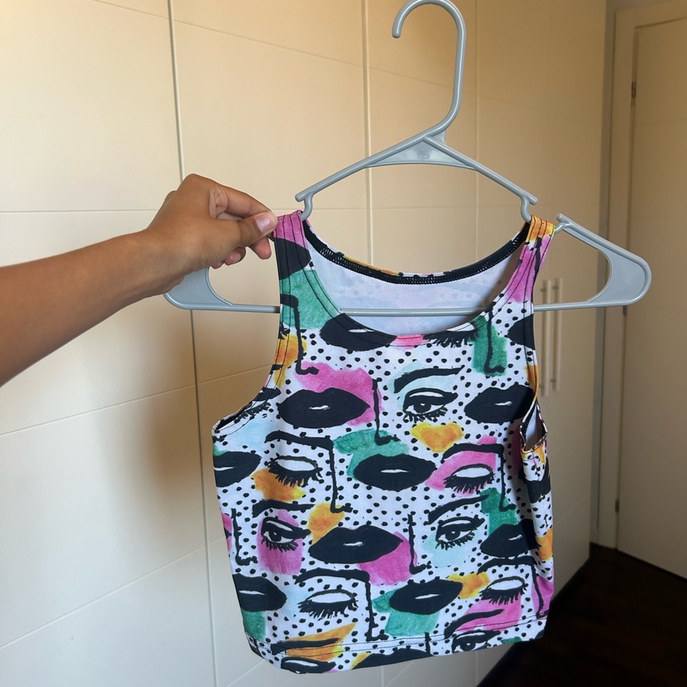 Vintage Pink and Green Graphic Sleeveless Tank Top
